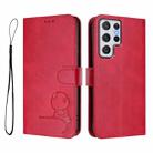 For Samsung Galaxy S22 Ultra 5G Litter Panda Embossing RFID Leather Phone Case with Lanyard(Rose Red) - 2
