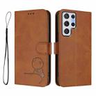 For Samsung Galaxy S22 Ultra 5G Litter Panda Embossing RFID Leather Phone Case with Lanyard(Brown) - 2