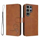 For Samsung Galaxy S23 Ultra 5G Litter Panda Embossing RFID Leather Phone Case with Lanyard(Brown) - 2