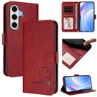 For Samsung Galaxy S24 FE 5G Litter Panda Embossing RFID Leather Phone Case with Lanyard(Wine Red) - 1