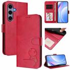 For Samsung Galaxy S25 / S24 5G Litter Panda Embossing RFID Leather Phone Case with Lanyard(Rose Red) - 1