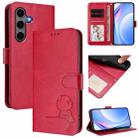 For Samsung Galaxy S25+ / S24+ 5G Litter Panda Embossing RFID Leather Phone Case with Lanyard(Rose Red) - 1