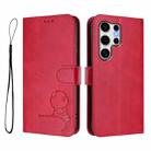For Samsung Galaxy S25 Ultra 5G Litter Panda Embossing RFID Leather Phone Case with Lanyard(Rose Red) - 2