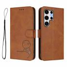 For Samsung Galaxy S25 Ultra 5G Litter Panda Embossing RFID Leather Phone Case with Lanyard(Brown) - 2