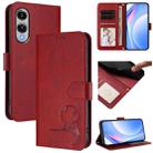 For Samsung Galaxy S25 Edge 5G Litter Panda Embossing RFID Leather Phone Case with Lanyard(Wine Red) - 1
