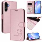 For Samsung Galaxy F16 5G / M16 5G Litter Panda Embossing RFID Leather Phone Case with Lanyard(Pink) - 1