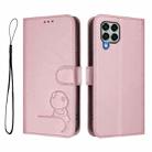 For Samsung Galaxy M33 5G Litter Panda Embossing RFID Leather Phone Case with Lanyard(Pink) - 2