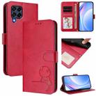 For Samsung Galaxy M53 5G Litter Panda Embossing RFID Leather Phone Case with Lanyard(Rose Red) - 1
