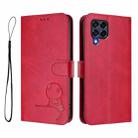 For Samsung Galaxy M53 5G Litter Panda Embossing RFID Leather Phone Case with Lanyard(Rose Red) - 2