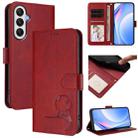 For Samsung Galaxy A05s 4G / F14 4G Litter Panda Embossing RFID Leather Phone Case with Lanyard(Wine Red) - 1