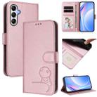 For Samsung Galaxy A14 5G / 4G Litter Panda Embossing RFID Leather Phone Case with Lanyard(Pink) - 1