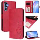For Samsung Galaxy A15 5G / 4G Litter Panda Embossing RFID Leather Phone Case with Lanyard(Rose Red) - 1