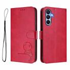 For Samsung Galaxy A15 5G / 4G Litter Panda Embossing RFID Leather Phone Case with Lanyard(Rose Red) - 2