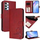 For Samsung Galaxy A23 4G / 5G Litter Panda Embossing RFID Leather Phone Case with Lanyard(Wine Red) - 1