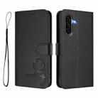 For Samsung Galaxy A36 5G Litter Panda Embossing RFID Leather Phone Case with Lanyard(Black) - 2