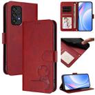 For Samsung Galaxy A53 5G Litter Panda Embossing RFID Leather Phone Case with Lanyard(Wine Red) - 1