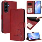 For Samsung Galaxy A55 5G Litter Panda Embossing RFID Leather Phone Case with Lanyard(Wine Red) - 1