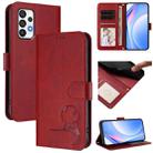 For Samsung Galaxy A73 5G Litter Panda Embossing RFID Leather Phone Case with Lanyard(Wine Red) - 1