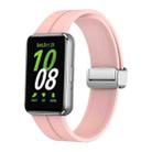 For Samsung Galaxy Fit 3 Magnetic Fold Silver Buckle Silicone Watch Band(Light Pink) - 1