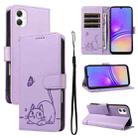 For Samsung Galaxy A07 5G Adorable Cat Embossed Pattern Flip Leather Phone Case(Purple) - 1