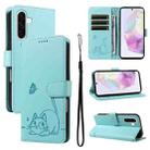 For Samsung Galaxy A36 5G / M56 5G Adorable Cat Embossed Pattern Flip Leather Phone Case(Green) - 1
