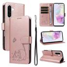 For Samsung Galaxy A36 5G / M56 5G Adorable Cat Embossed Pattern Flip Leather Phone Case(Rose Gold) - 1