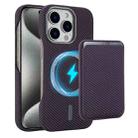 For iPhone 15 Pro Max Carbon Fiber MagSafe Magnetic Card Holder Phone Case(Purple) - 1