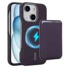 For iPhone 15 Carbon Fiber MagSafe Magnetic Card Holder Phone Case(Purple) - 1