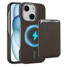 For iPhone 15 Carbon Fiber MagSafe Magnetic Card Holder Phone Case(Brown) - 1