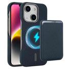 For iPhone 14 Plus Carbon Fiber MagSafe Magnetic Card Holder Phone Case(Blue) - 1