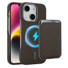 For iPhone 14 Carbon Fiber MagSafe Magnetic Card Holder Phone Case(Brown) - 1