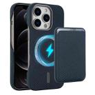 For iPhone 12 Pro Max Carbon Fiber MagSafe Magnetic Card Holder Phone Case(Blue) - 1
