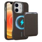 For iPhone 12 Carbon Fiber MagSafe Magnetic Card Holder Phone Case(Brown) - 1