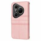 For Huawei Pura 80 Ultra 5G Embossed Stripes Skin Feel Leather Phone Case(Pink) - 3