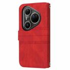 For Huawei Pura 80 Ultra 5G Embossed Stripes Skin Feel Leather Phone Case(Red) - 3