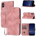 For Samsung Galaxy A07 4G / A06 4G Embossed Line Leather Phone Case with Lanyard(Pink) - 1