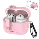 For Samsung Galaxy Buds3 / Buds3 Pro Leather Texture Wireless Earphones Case with Hook & Holder(Pink) - 1