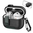For Samsung Galaxy Buds3 / Buds3 Pro Leather Texture Wireless Earphones Case with Hook & Holder(Black Army Green) - 1