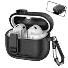 For Samsung Galaxy Buds3 / Buds3 Pro Leather Texture Wireless Earphones Case with Hook & Holder(Black) - 1