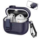 For Samsung Galaxy Buds3 / Buds3 Pro Leather Texture Wireless Earphones Case with Hook & Holder(Dark Blue) - 1