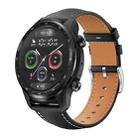 22mm For Ticwatch Pro X / Pro3 / Pro / GTX / E2 xDfind Flat Head Black Shark Fine Grain Leather Watch Band(Black) - 1