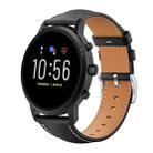 22mm For Fossil Gen 5 Carlyle/Julianna/Garrett xDfind Flat Head Black Shark Fine Grain Leather Watch Band(Black) - 1