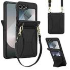 For Samsung Galaxy Z Flip5 Integrated Fold Holder Card Slot Phone Case with Long & Short Lanyard(Black) - 1