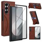 For Samsung Galaxy Z Fold5 Integrated Fold Holder Card Slot Phone Case(Brown) - 2