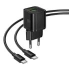 hoco N65 Ingenious GaN PD20W Type-C and QC3.0USB Charger with 1m Type-C to Type-C Cable, EU Plug(Black) - 2