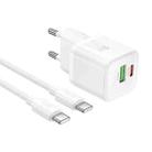 hoco N65 Ingenious GaN PD20W Type-C and QC3.0USB Charger with 1m Type-C to Type-C Cable, EU Plug(White) - 1