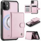For iPhone 12 / 12 Pro JEEHOOD J09 Buckle Card Bag MagSafe Magnetic Style RFID Leather Phone Case(Pink) - 1