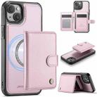 For iPhone 14 JEEHOOD J09 Buckle Card Bag MagSafe Magnetic Style RFID Leather Phone Case(Pink) - 1