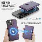 For iPhone 15 Plus / 14 Plus JEEHOOD J09 Buckle Card Bag MagSafe Magnetic Style RFID Leather Phone Case(Purple) - 3