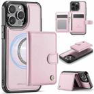 For iPhone 13 Pro JEEHOOD J09 Buckle Card Bag MagSafe Magnetic Style RFID Leather Phone Case(Pink) - 1
